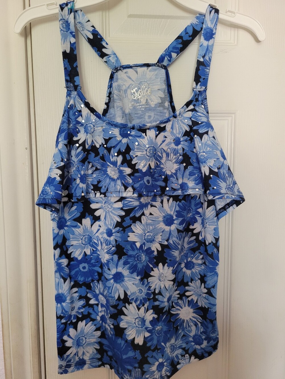 Justice Blue Floral Ruffle Tank